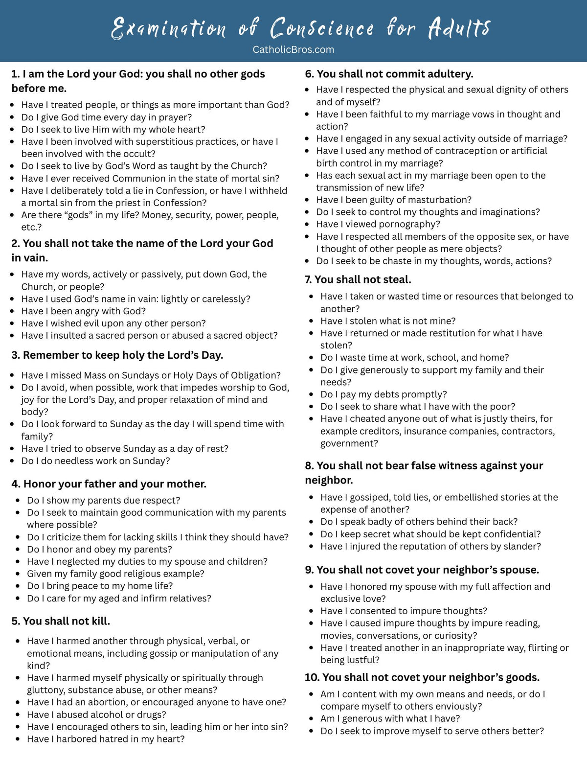 Examination of Conscience for Adults — Free Catholic Printable