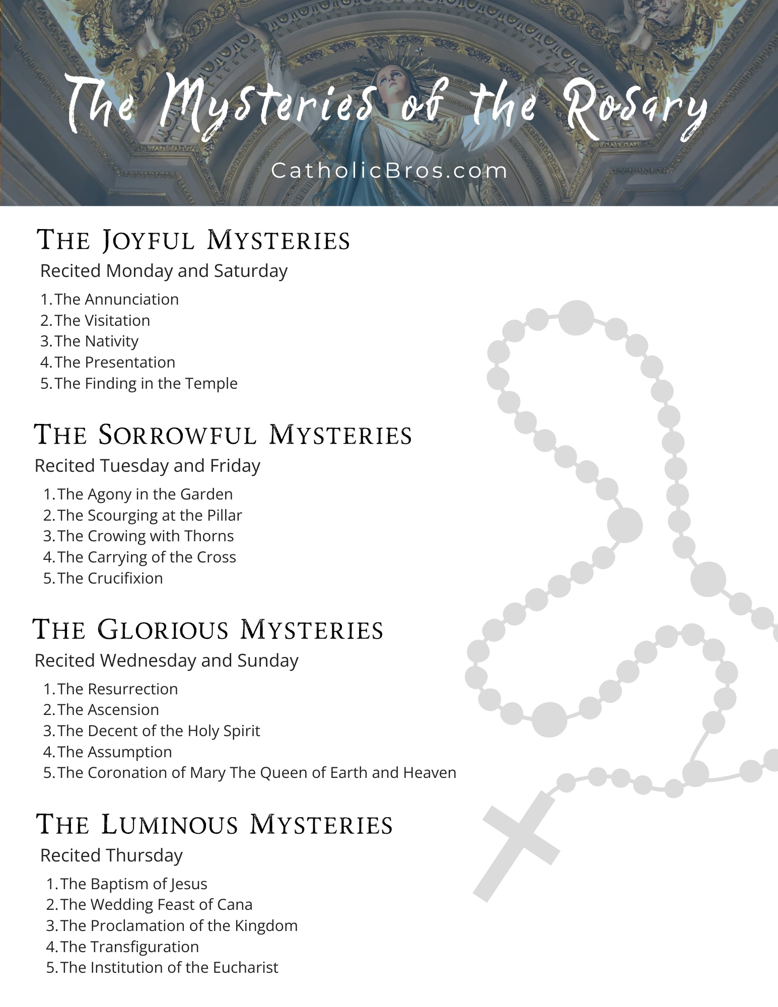 The Mysteries of the Rosary — Free Catholic Printable Guide